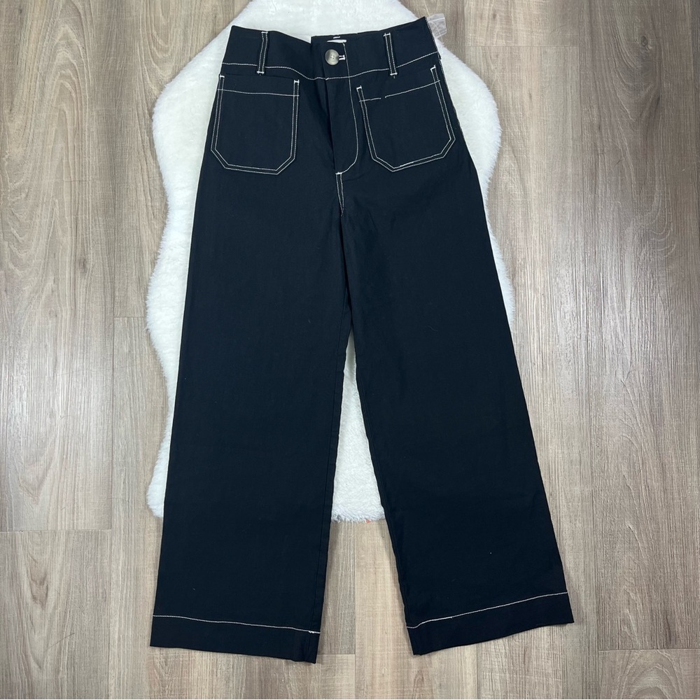 NWOT Maeve The Colette Crop Wide-Leg Pants Contrast-Stitch Edition Anthropologie - Picture 3 of 7